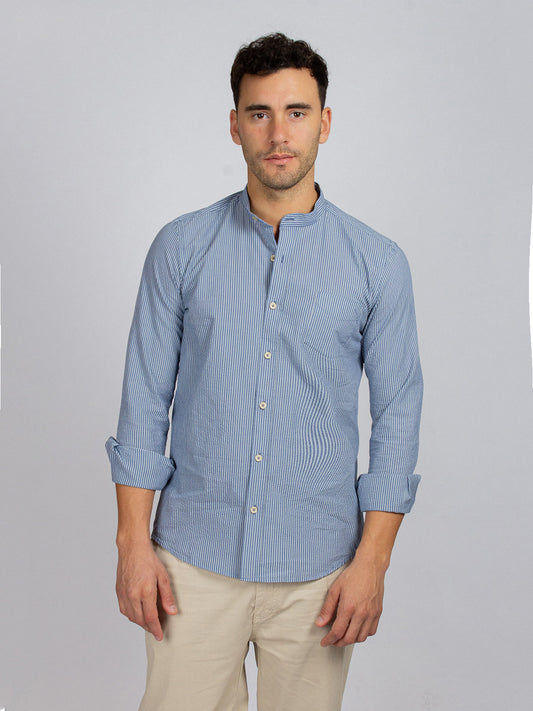 MAO SHIRT SEERSUKER BLUE WHITE