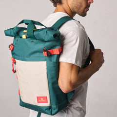 Mochila Roll-Top  Verde Y Marfil