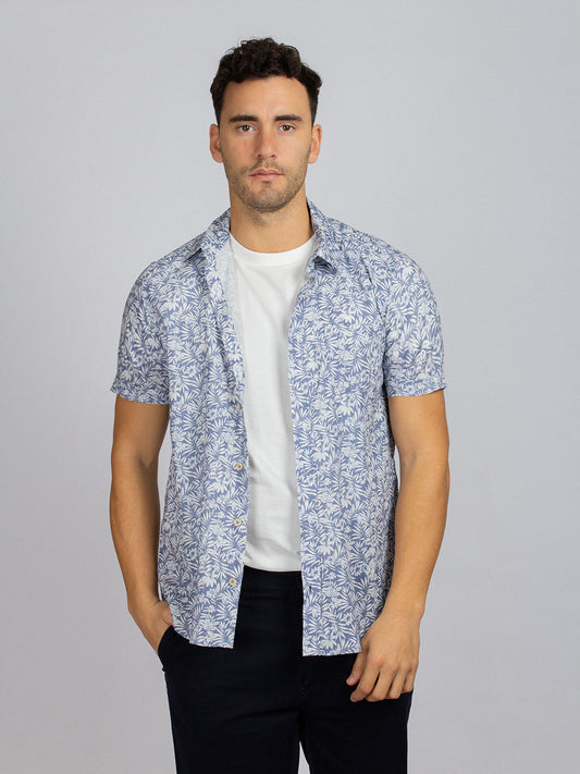 HANK SHIRT BLUE LEAVES