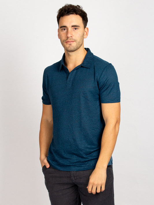 LINEN POLO PEACOCK BLUE